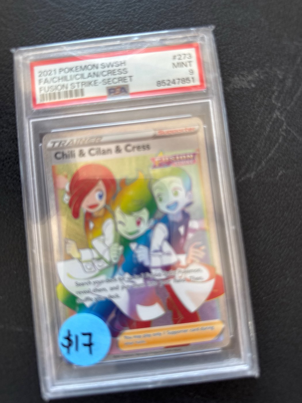 Chili and Cilan and Cress Fusion Strike Pokémon card graded PSA 9, original photo
