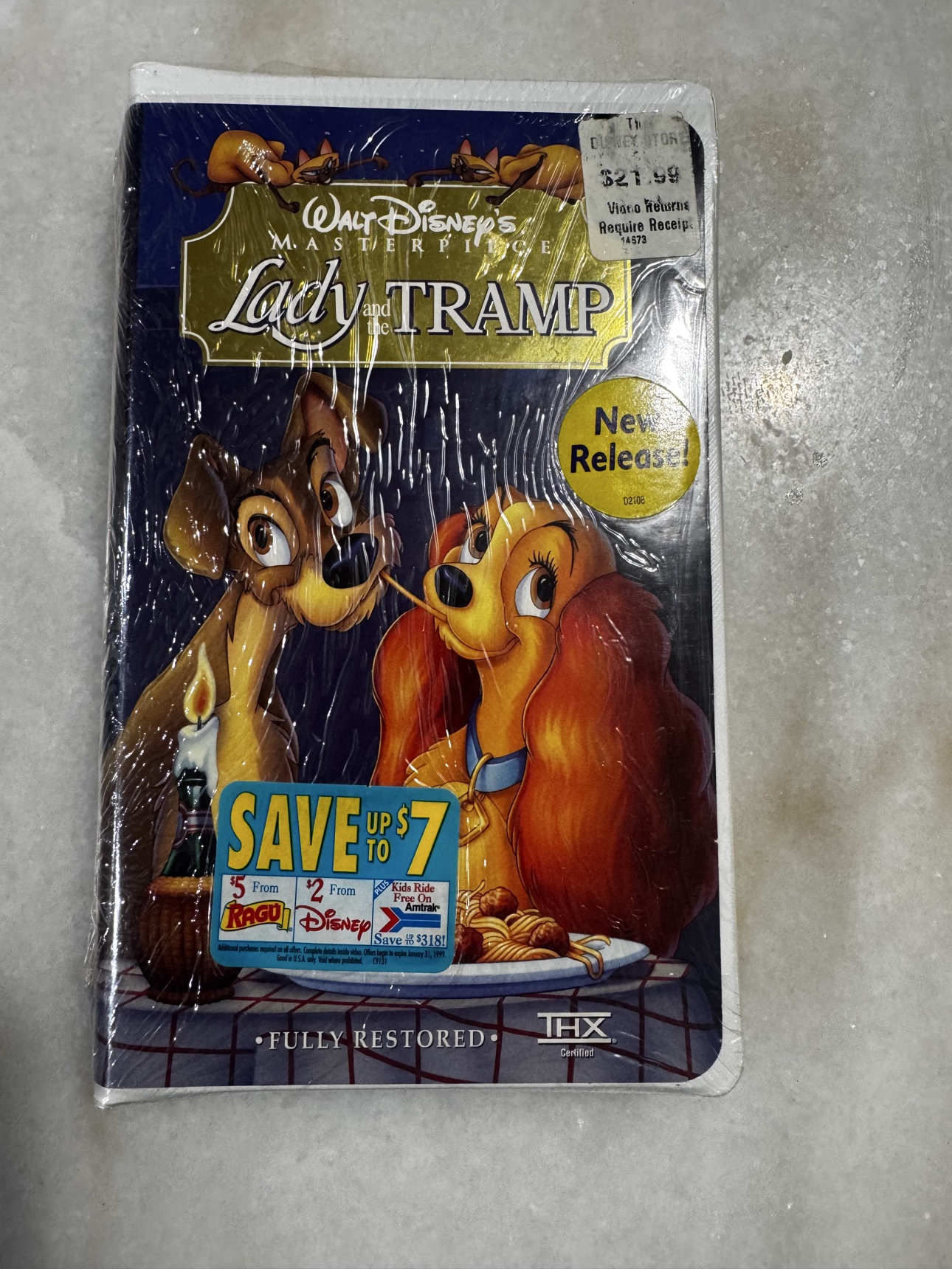 Front view of sealed Lady and the Tramp VHS
