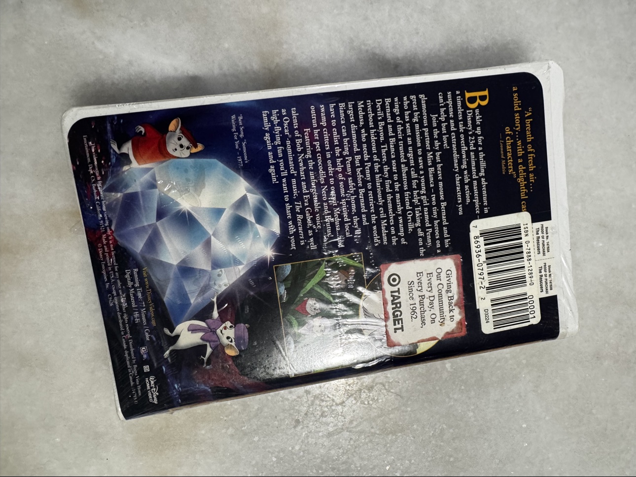 Back view of sealed The Rescuers VHS