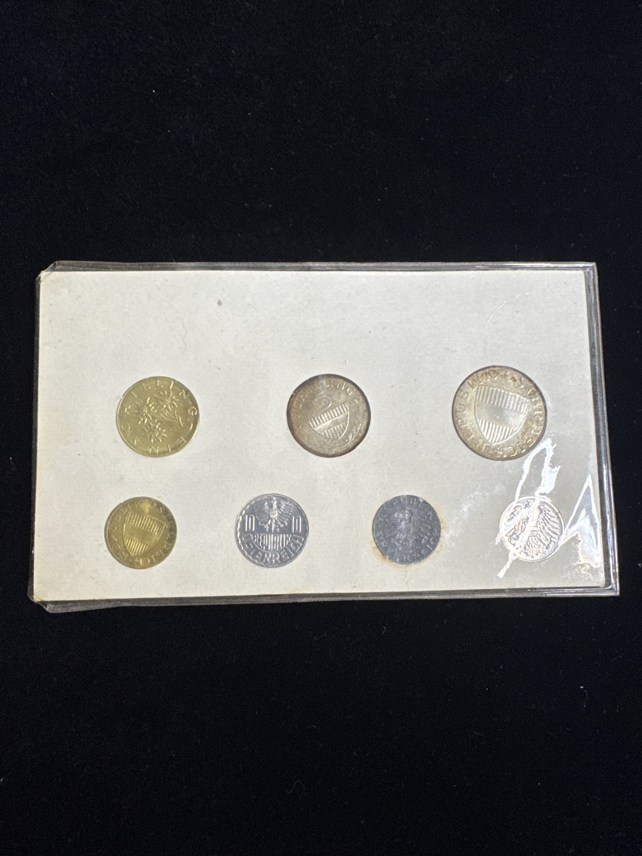 Back of the sealed Austria Modern Uncirculated Type Set display card