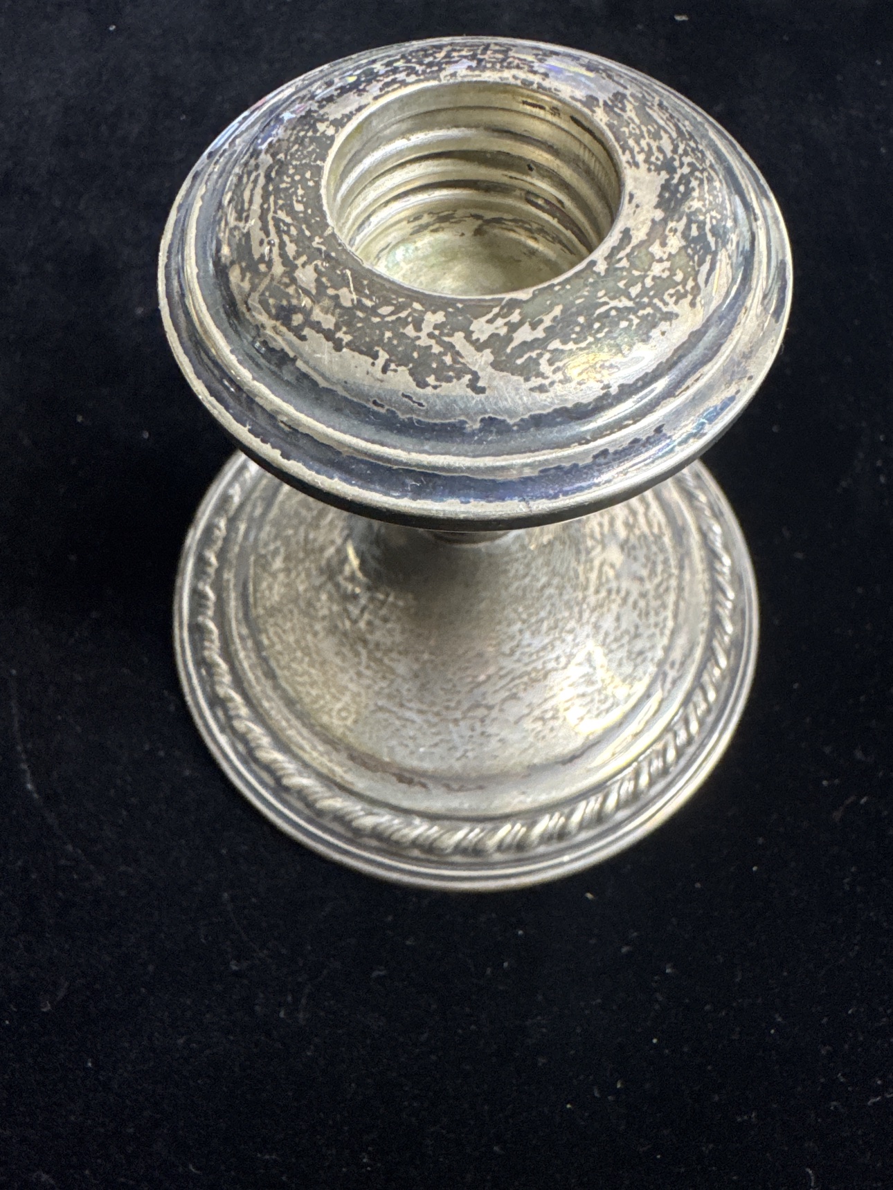 Top view of the La Pierre sterling silver candlestick showing the candle cup