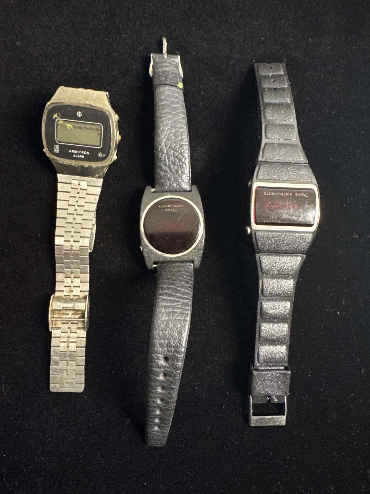 Lot of three vintage digital watches including two Texas Instruments LED watches and one Armitron LCD watch
