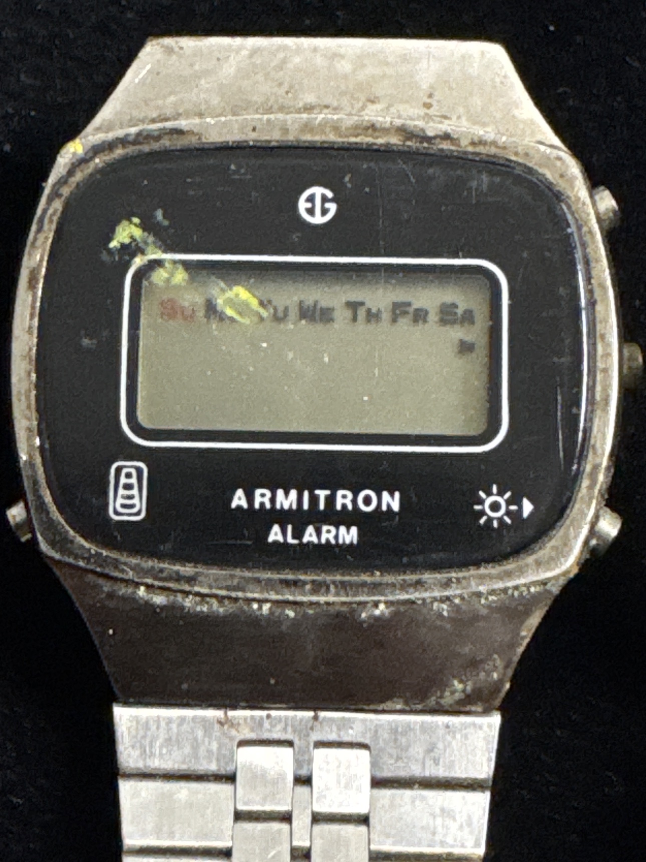 Close-up of the vintage Armitron Alarm LCD digital watch