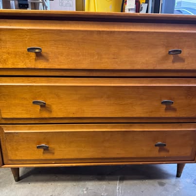 Vintage mid-century modern three-drawer dresser sold through Facebook Marketplace
